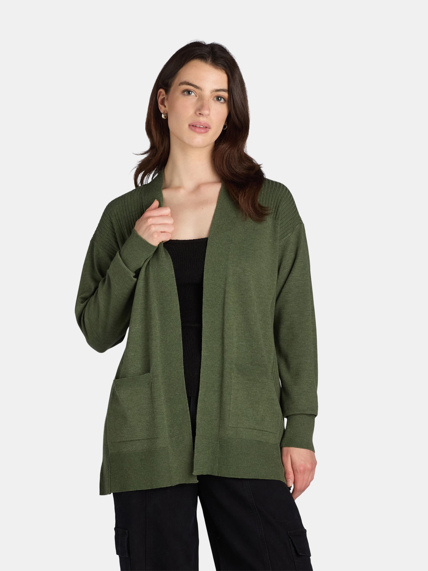 Time and Tru Women's and Women's Plus Open Front Cardigan Sweater, Sizes XS-4X