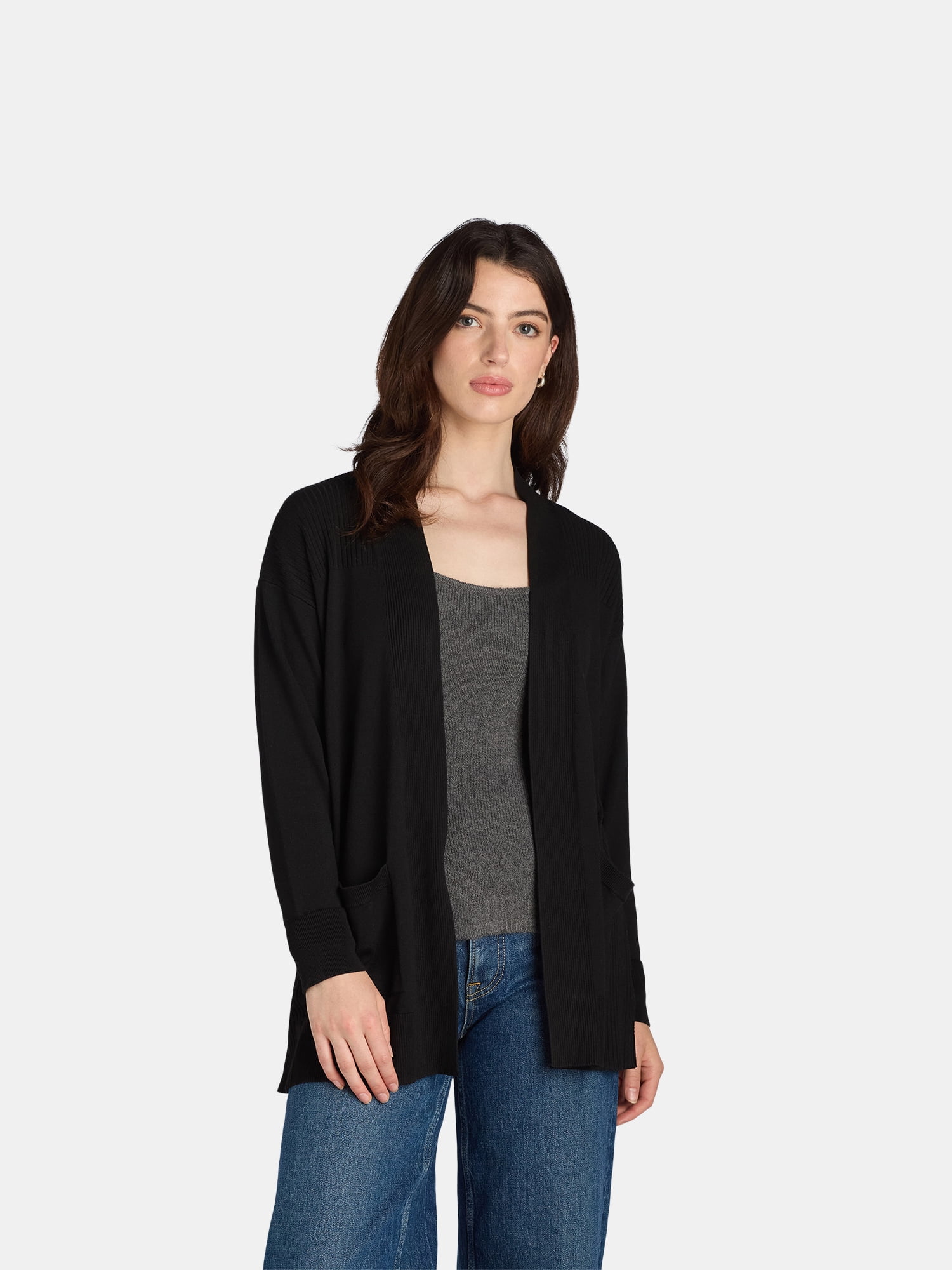 Time and Tru Women's and Women's Plus Open Front Cardigan Sweater, Sizes XS-4X