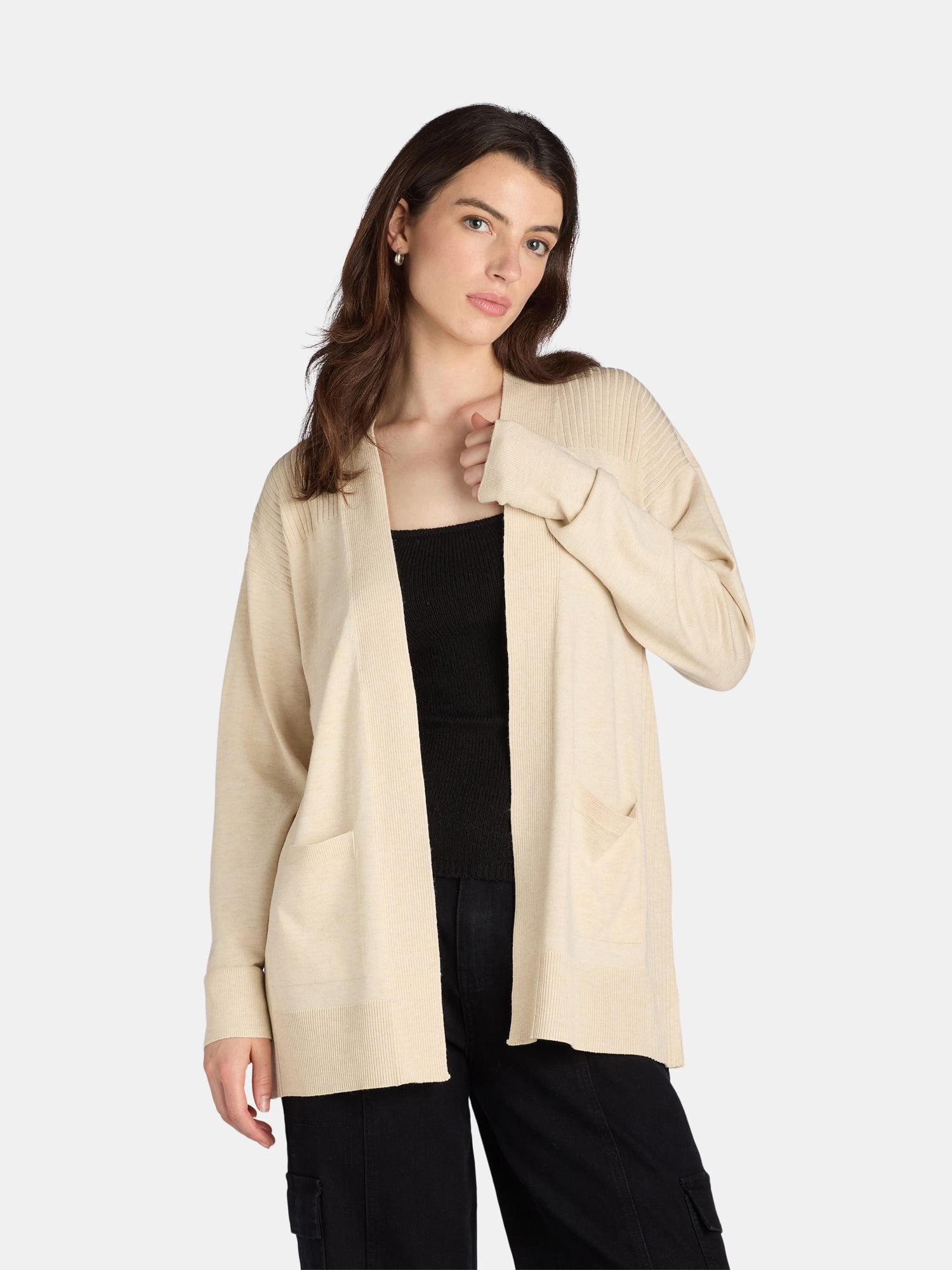 Time and Tru Women's and Women's Plus Open Front Cardigan Sweater, Sizes XS-4X