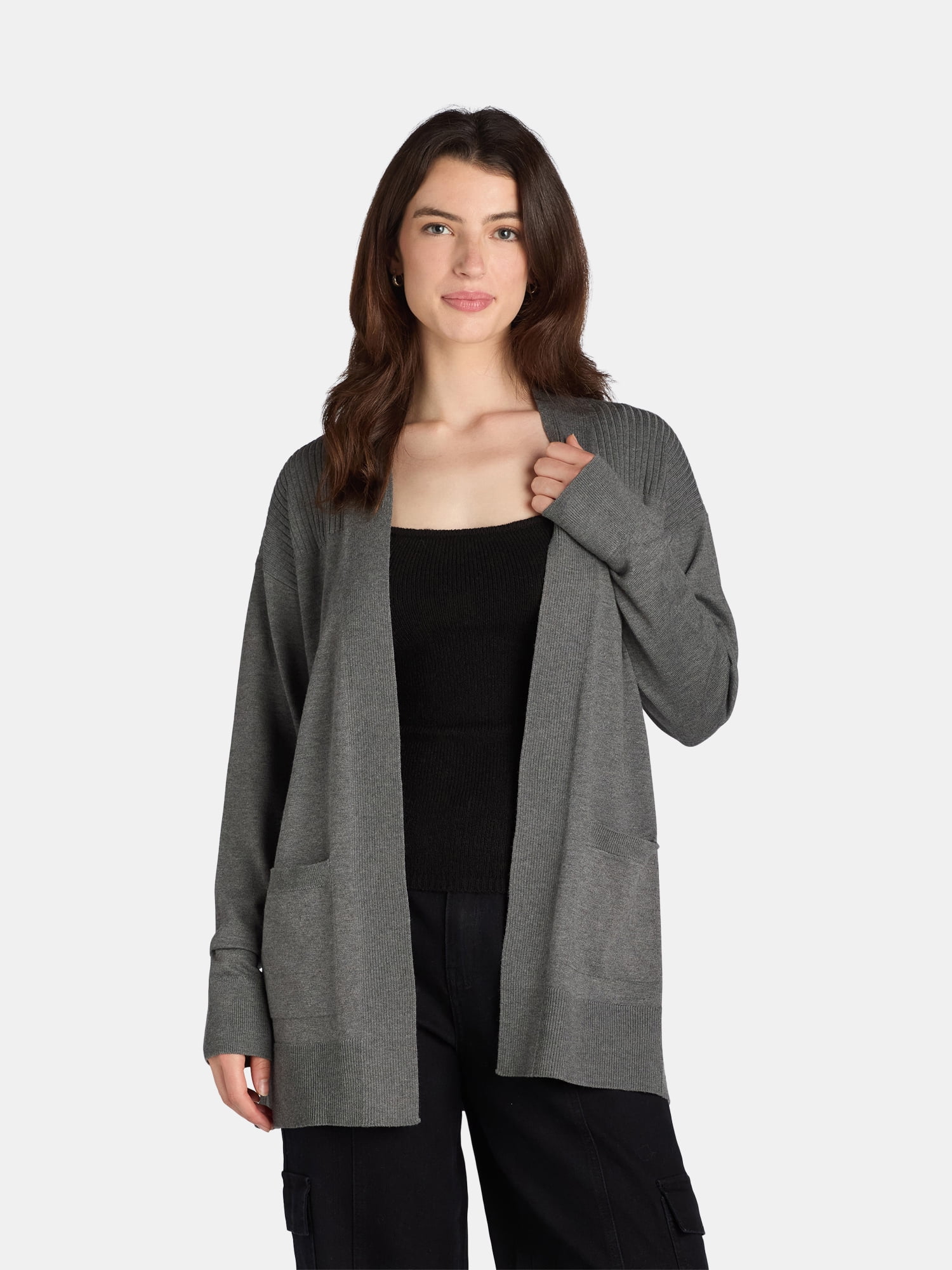 Time and Tru Women's and Women's Plus Open Front Cardigan Sweater, Sizes XS-4X