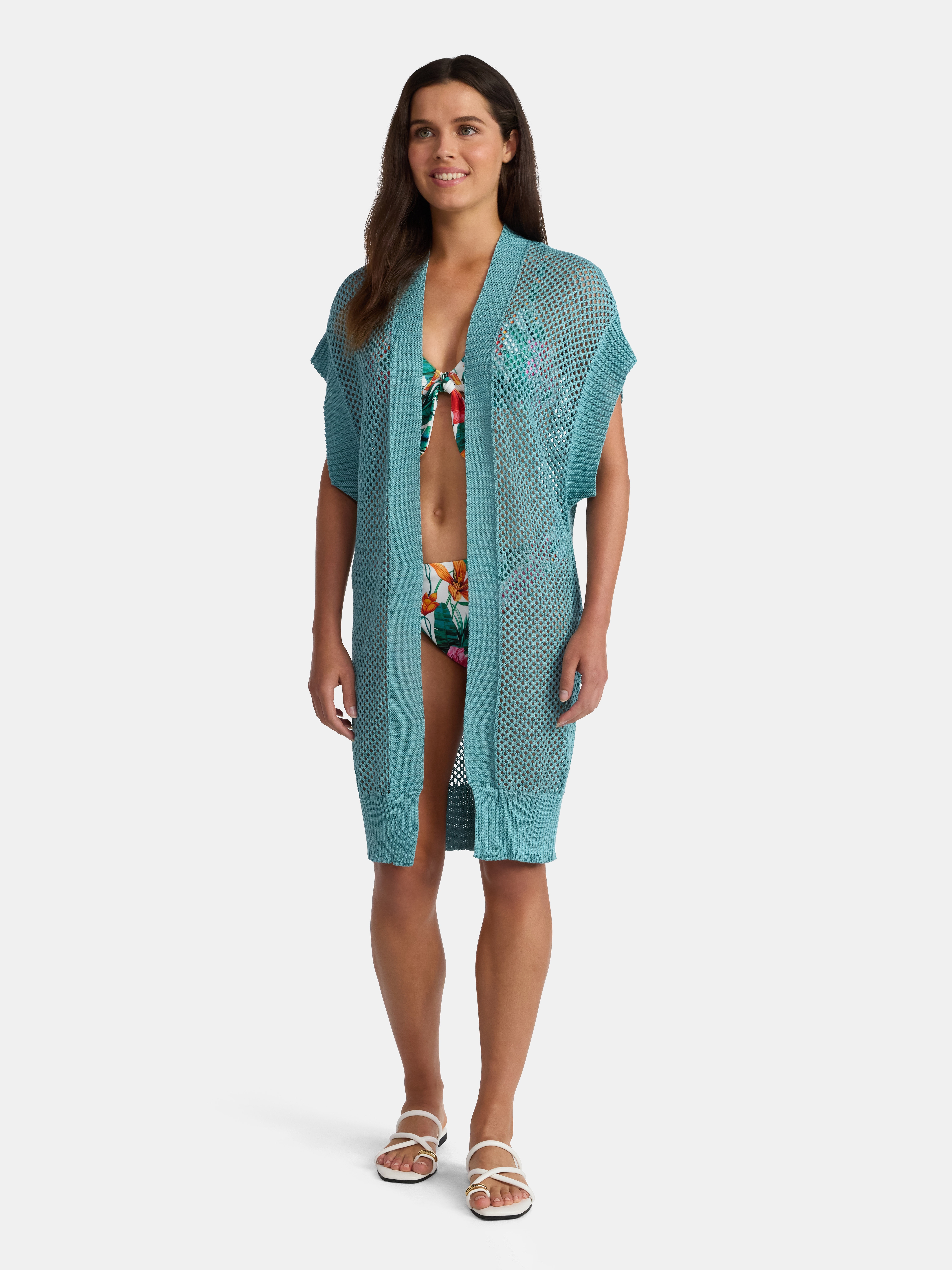 Time and Tru Women's Open Front Crochet Ruana, Sizes S-3XL