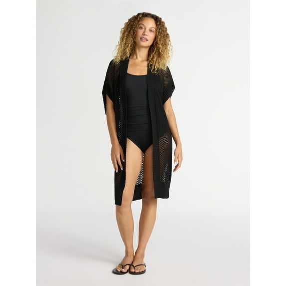 Time and Tru Women's Open Front Crochet Ruana, Sizes S-3XL