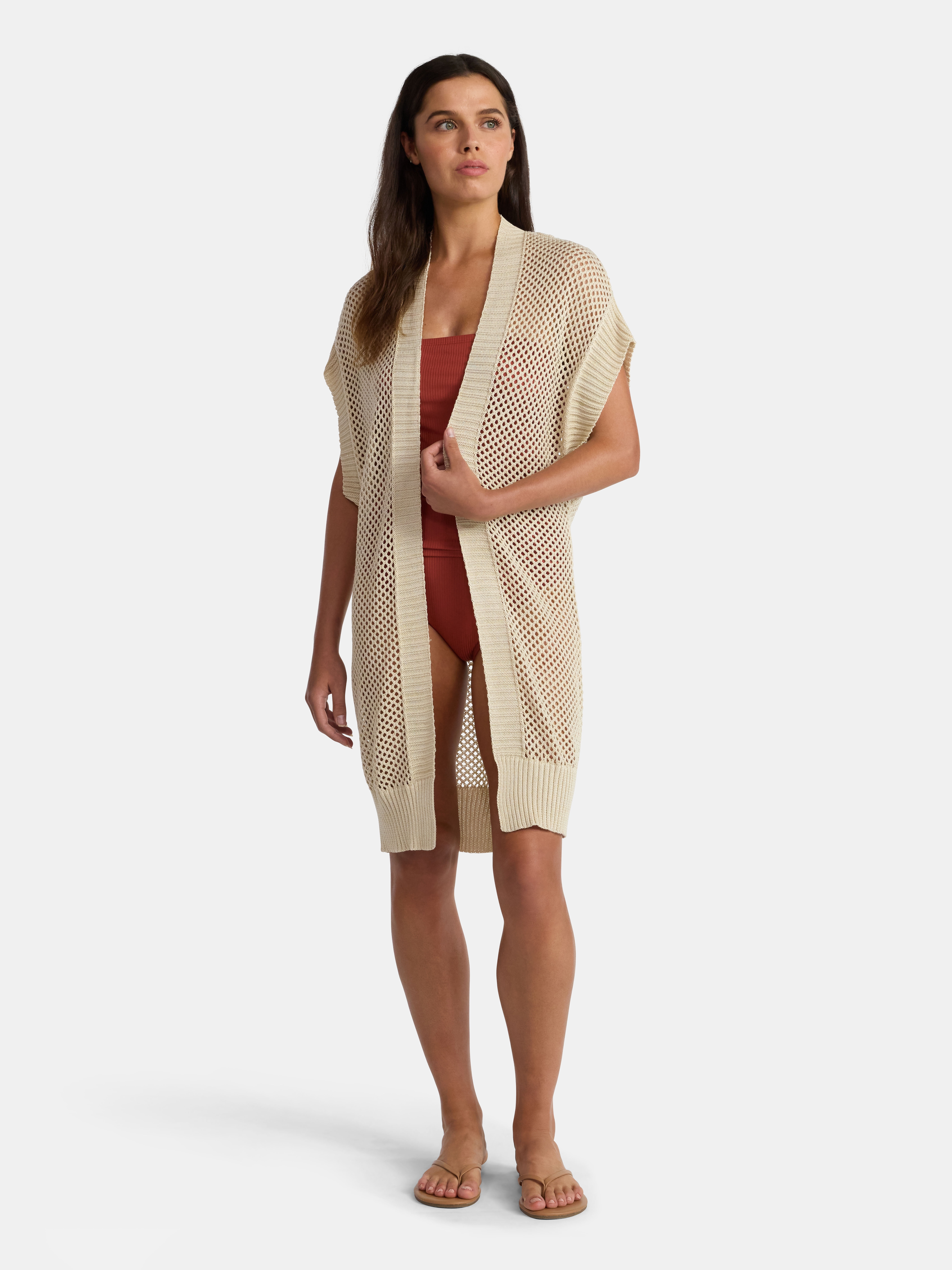 Time and Tru Women's Open Front Crochet Ruana, Sizes S-3XL