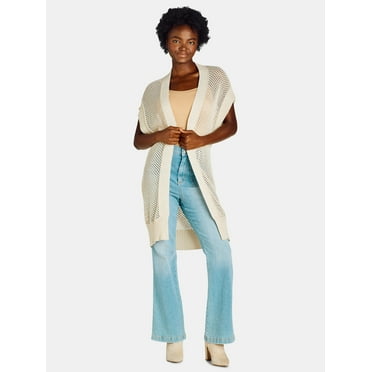 Time and Tru Women's Open Front Crochet Ruana, Sizes S-3XL