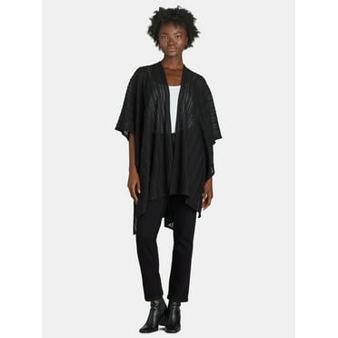 Time and Tru Women's Open Front Knit Ruana, One Size, Black