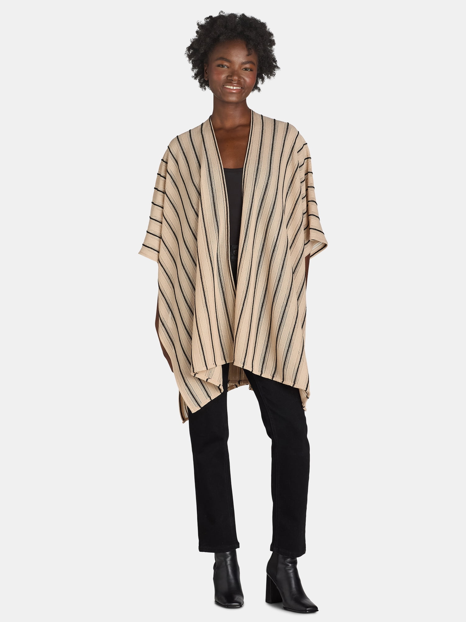 Time and Tru Women's Open Front Knit Ruana, One Size, Tan - Walmart.com