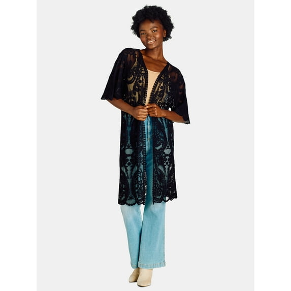 Time and Tru Women’s Open Front Lace Coverup, Sizes S-XXL