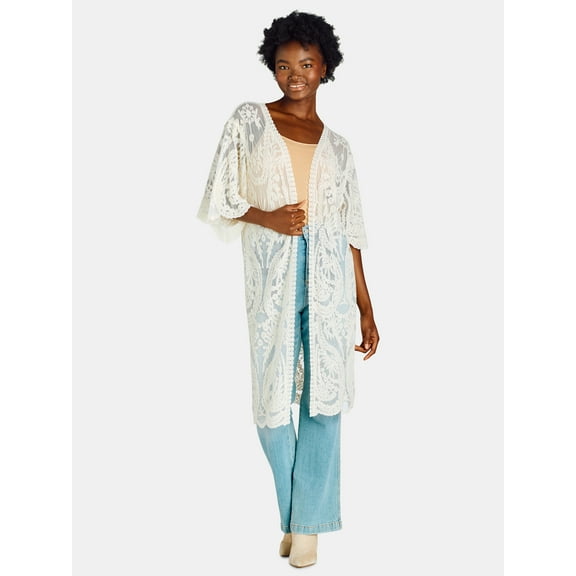 Time and Tru Women’s Open Front Lace Coverup, Sizes S-XXL