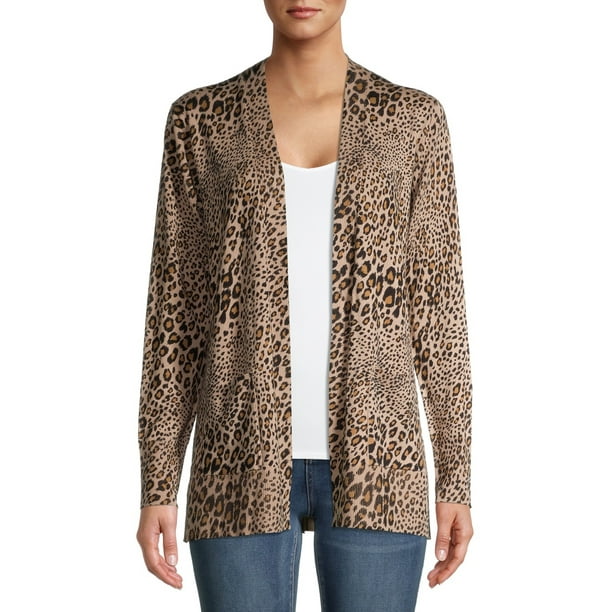 Time and Tru Women's Open Front Leopard Cardigan Sweater - Walmart.com