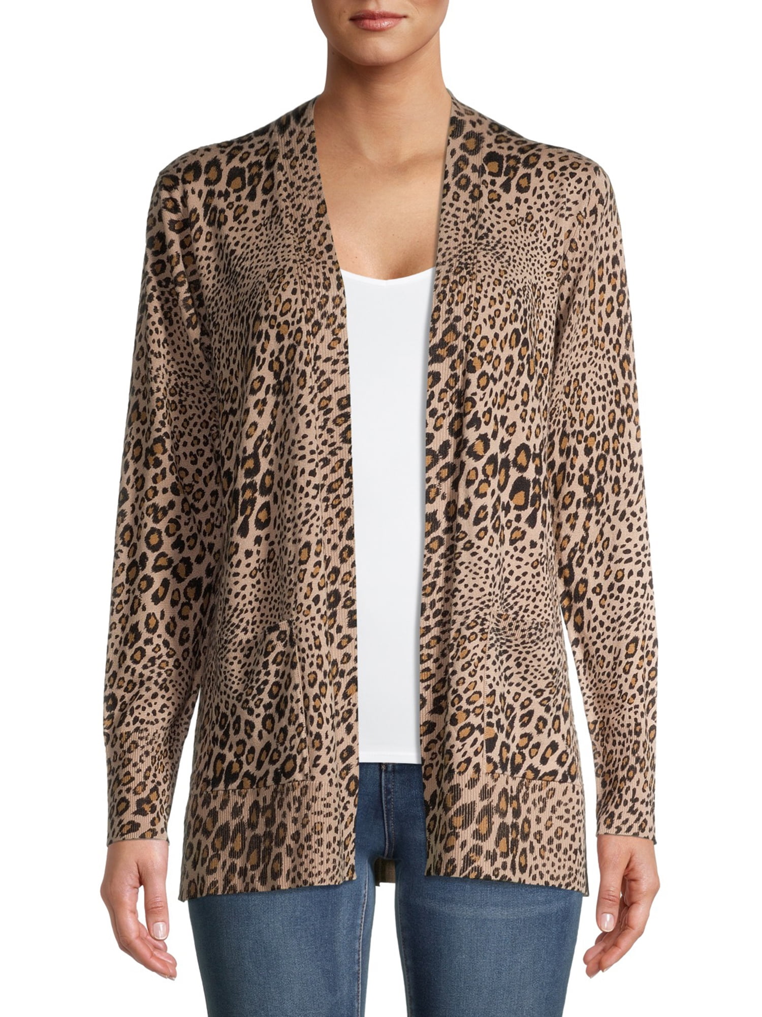 Time and Tru Women's Open Front Leopard Cardigan Sweater - Walmart.com