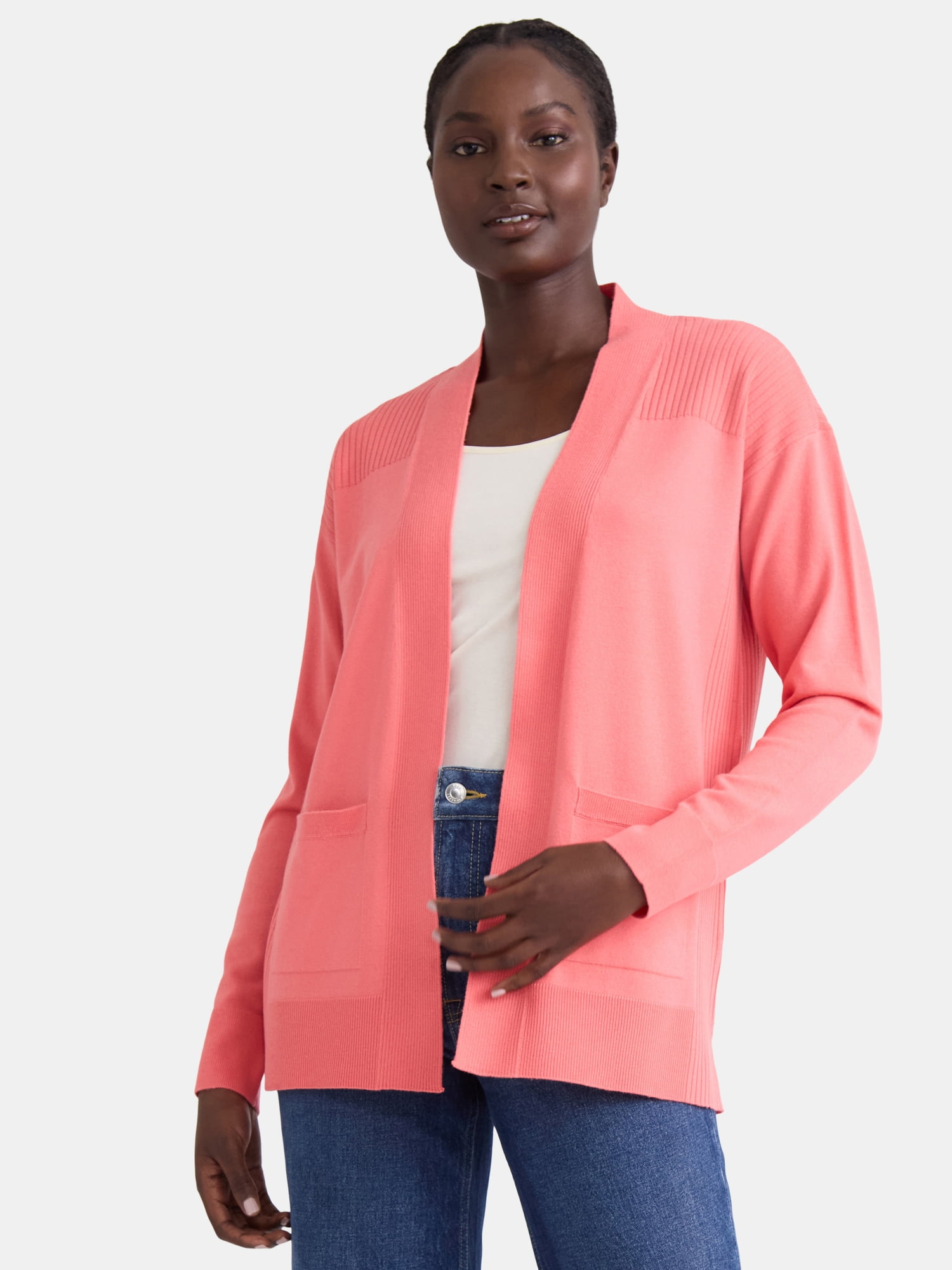 Time and Tru Women's and Women's Plus Open Front Cardigan Sweater, Sizes XS-4X