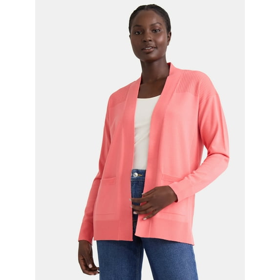 Time and Tru Women's and Women's Plus Open Front Cardigan Sweater, Sizes XS-4X