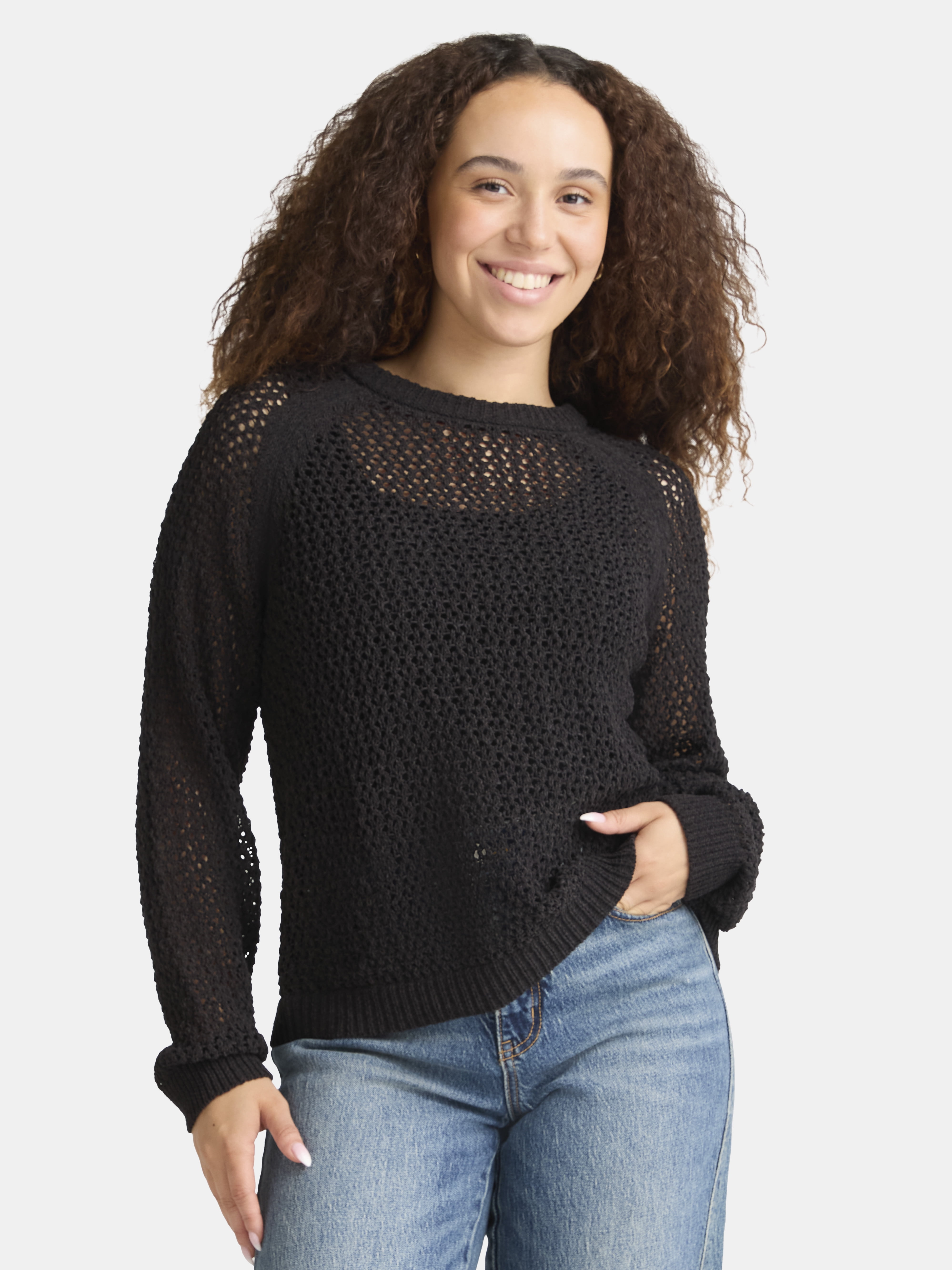 Time and Tru Women's Open Work Sweater with Long Sleeves, Lightweight ... Time and Tru Women's Open Work Sweater with Long Sleeves, Lightweight ...