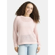 TIME AND TRU Women's Open Work Sweater with Long Sleeves, Lightweight, Sizes XS-XXXL