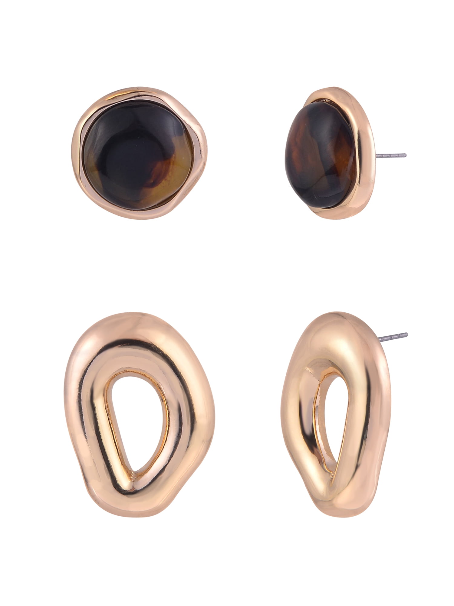 TIME AND TRU Women's Open and Tort Post Goldtone 2pc Earring Set