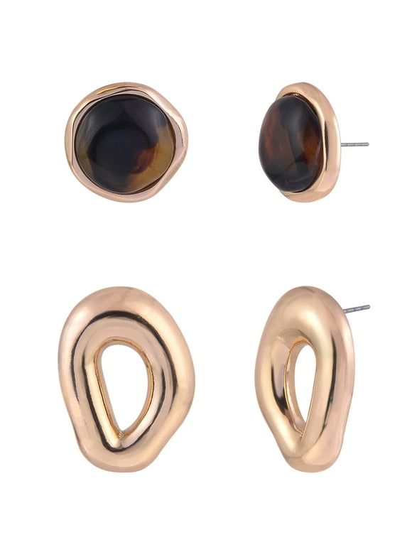 Women's Open and Tort Post Goldtone 2pc Earring Set