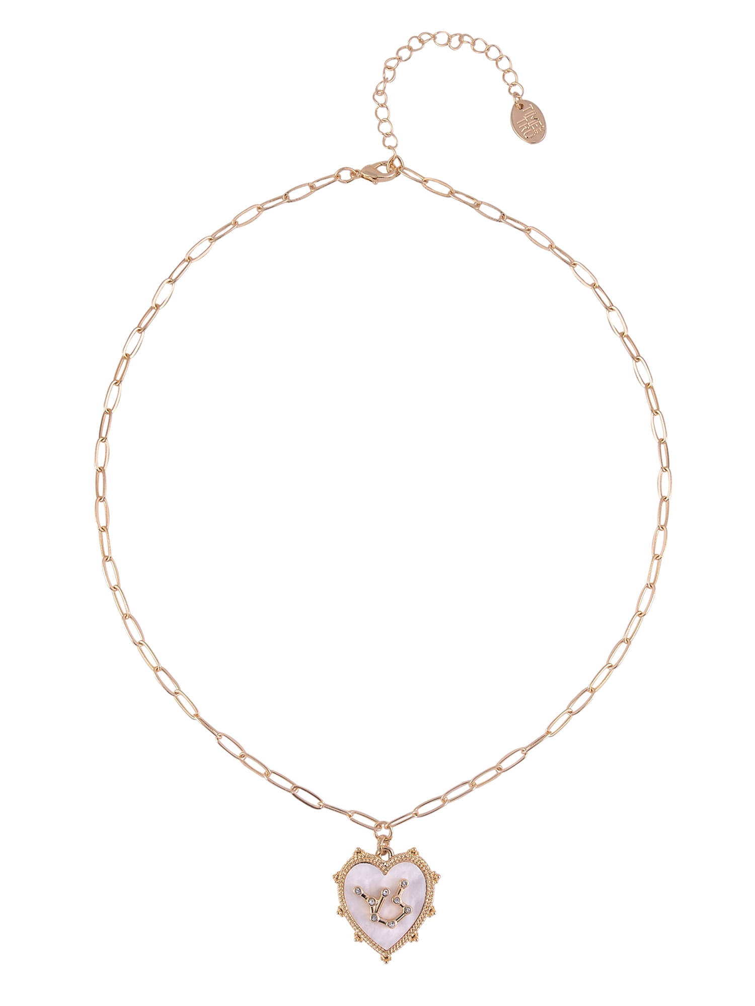 Time and Tru Women's Oval Link Chain Heart with Stone and Inset Constellation "Aquarius" Goldtone Reversible Necklace