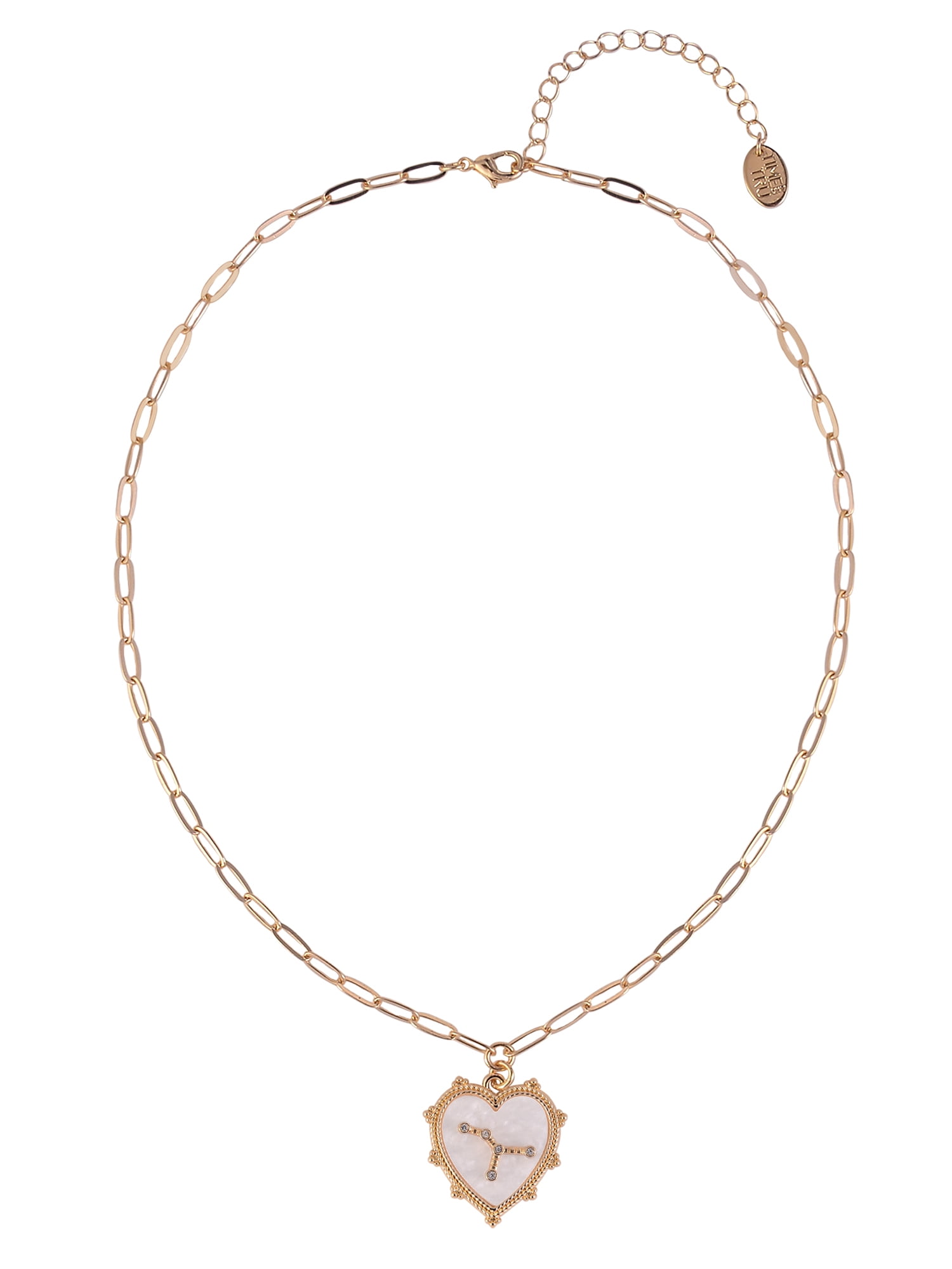 Time and Tru Women's Oval Link Chain Heart with Stone and Inset Constellation "Cancer" Goldtone Reversible Necklace