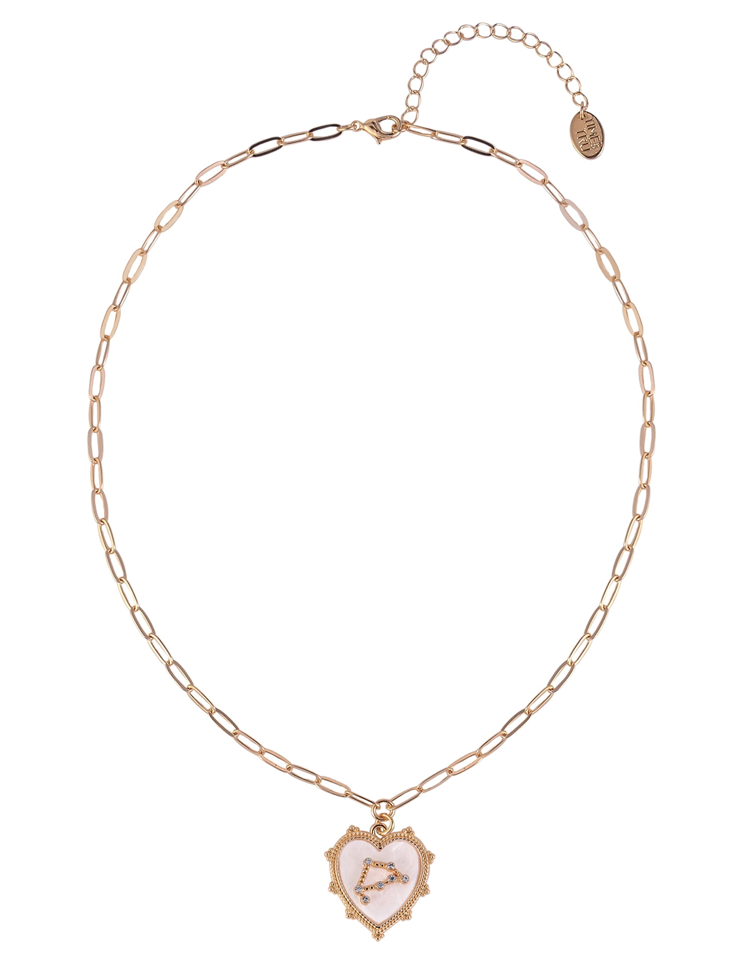 Time and Tru Women's Oval Link Chain Heart with Stone and Inset Constellation "Capricorn" Goldtone Reversible Necklace