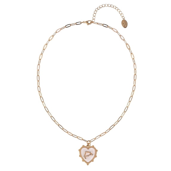 Time and Tru Women's Oval Link Chain Heart with Stone and Inset Constellation "Capricorn" Goldtone Reversible Necklace