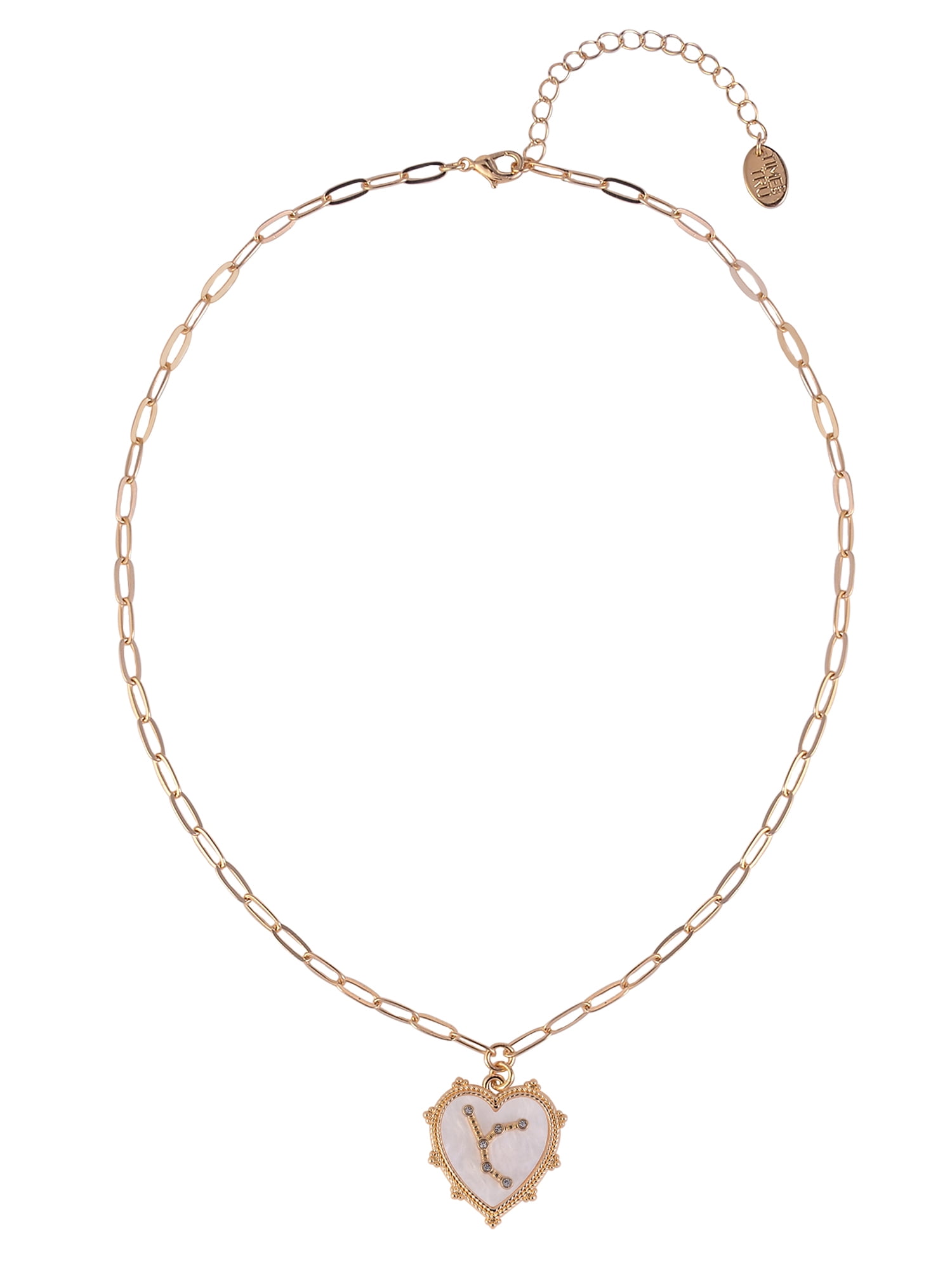 Time and Tru Women's Oval Link Chain Heart with Stone and Inset Constellation "Virgo" Goldtone Reversible Necklace