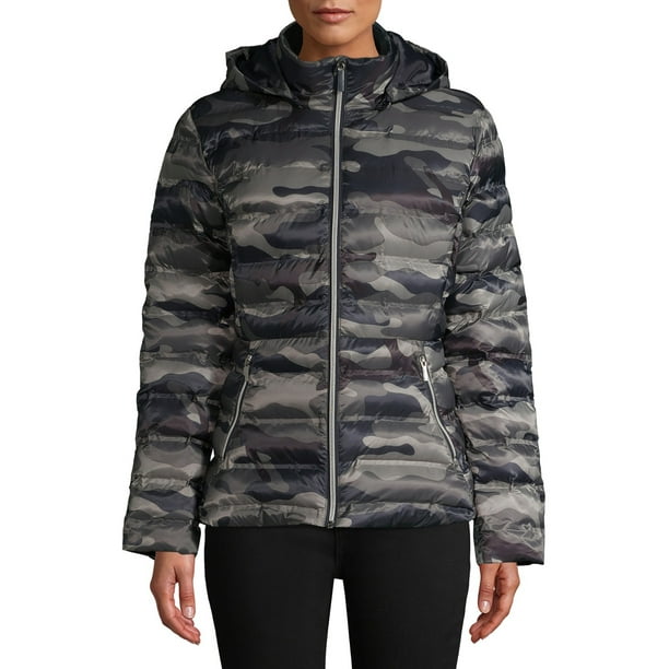 Time and Tru Women's Packable Puffer Jacket with Hood