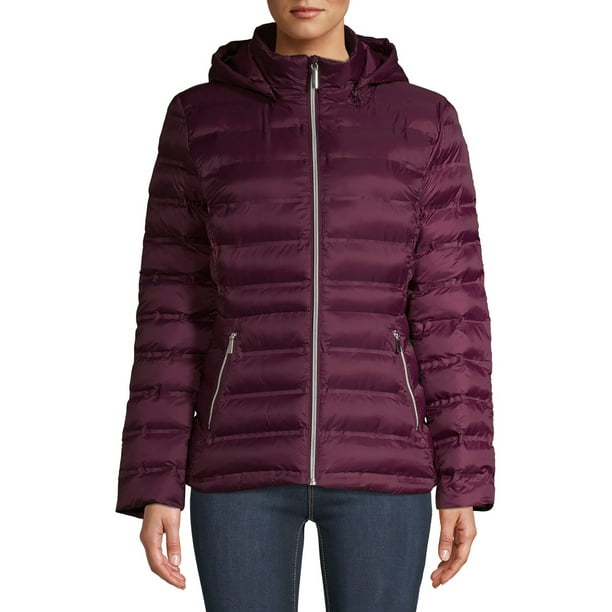 Time and Tru Women's Packable Puffer Jacket with Hood