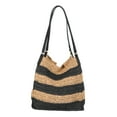 thumbnail image 1 of Time and Tru Women's Packable Straw Tote, Stripe, 1 of 5