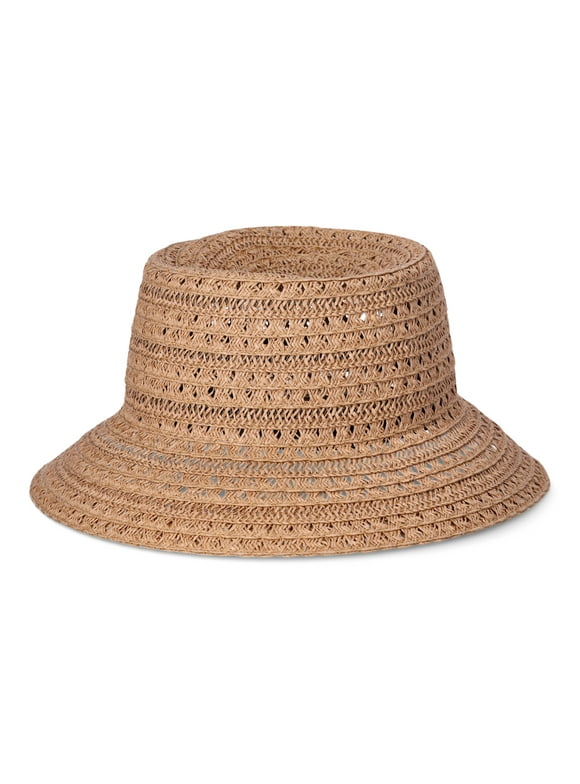 Time and Tru Women's Paper Bucket Hat, Natural