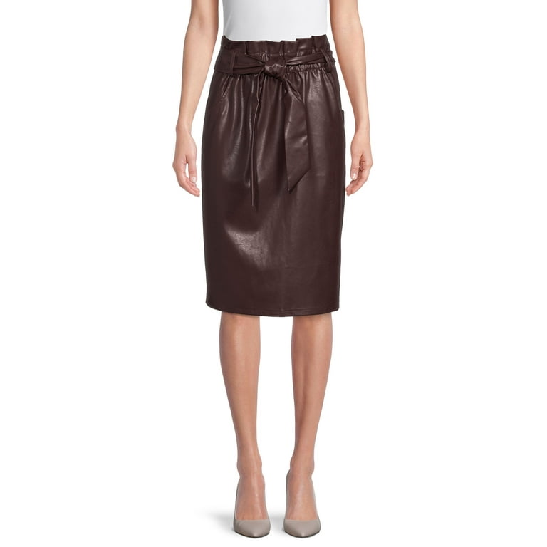 Brown leather paperbag skirt deals