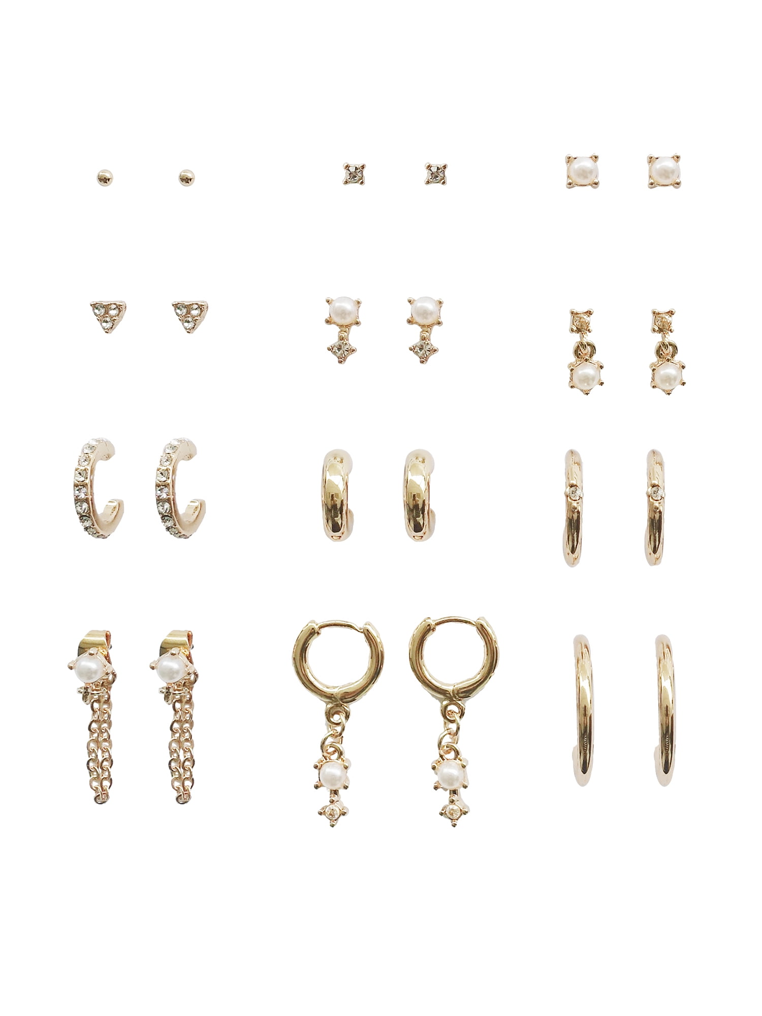 Time and Tru Women's Pearl with Glass stud and hoop Earring Set in Gold Plated