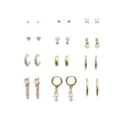Time and Tru Women's Pearl with Glass stud and hoop Earring Set in Gold Plated