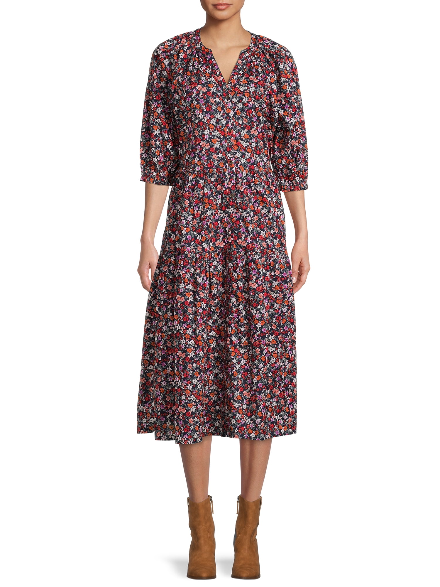 Time and Tru Women's Peasant Dress with Short Sleeves - Walmart.com