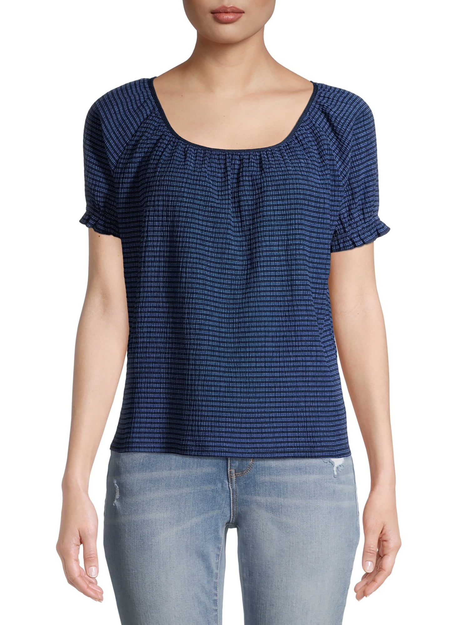 Women's Petite Grommet-Trim Peasant Top
