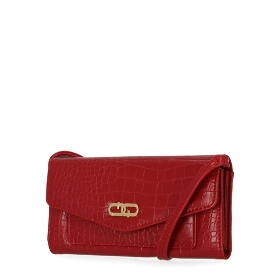 Time and Tru Women's Penelope Vinyl Crossbody Handbag, Persimmon