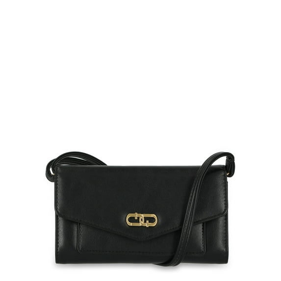 Time and Tru Women's Penelope Vinyl Crossbody Handbag, Solid Black