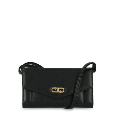 Time and Tru Women's Penelope Vinyl Crossbody Handbag, Solid Black