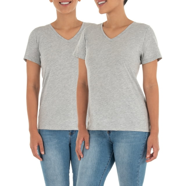 Time & Tru Women's Pima Cotton V-Neck T-Shirt 2-Pack, Basics, Versatile ...