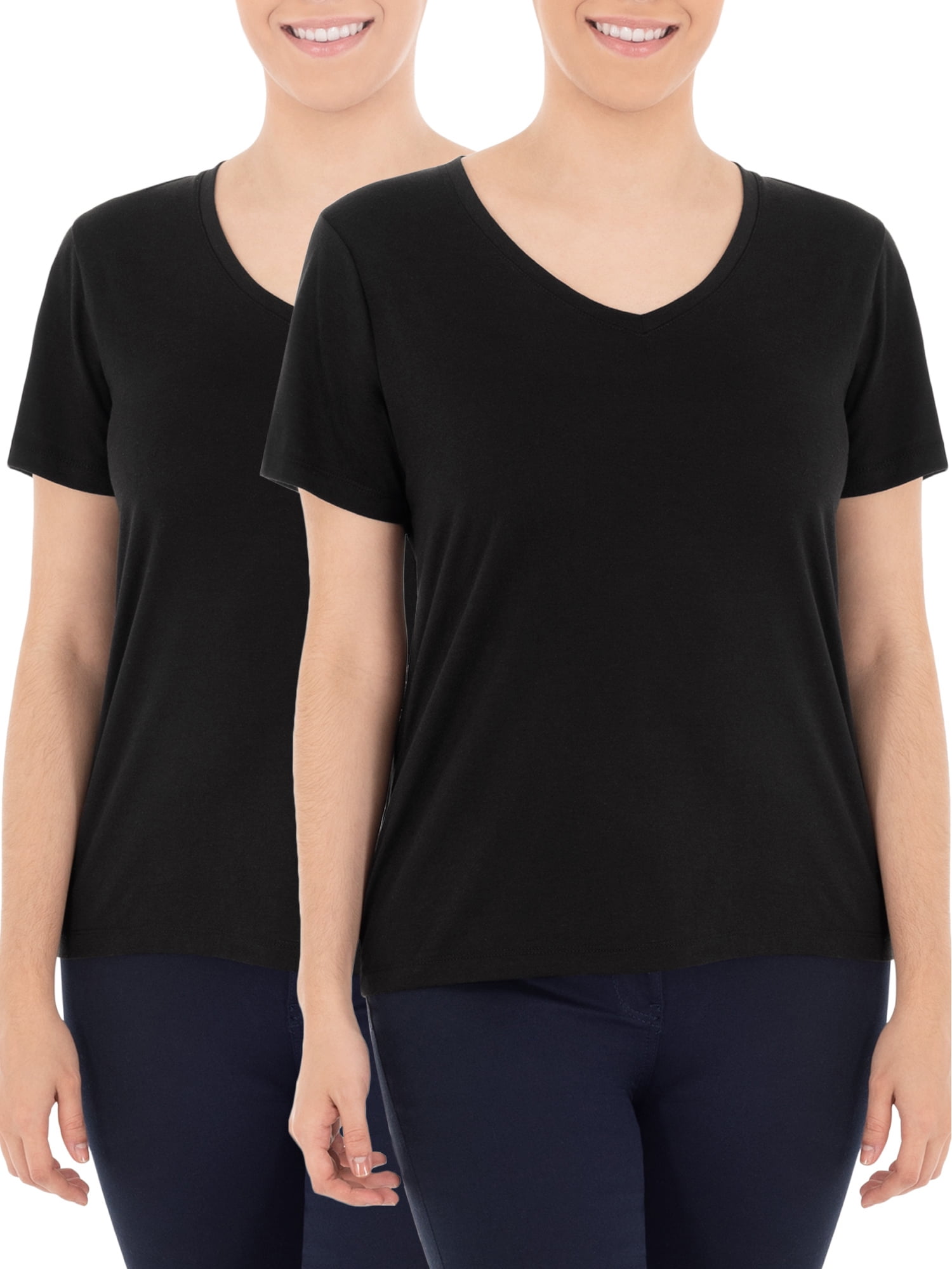 Time and Tru Women's Pima Cotton V-Neck T-Shirt, 2-Pack 