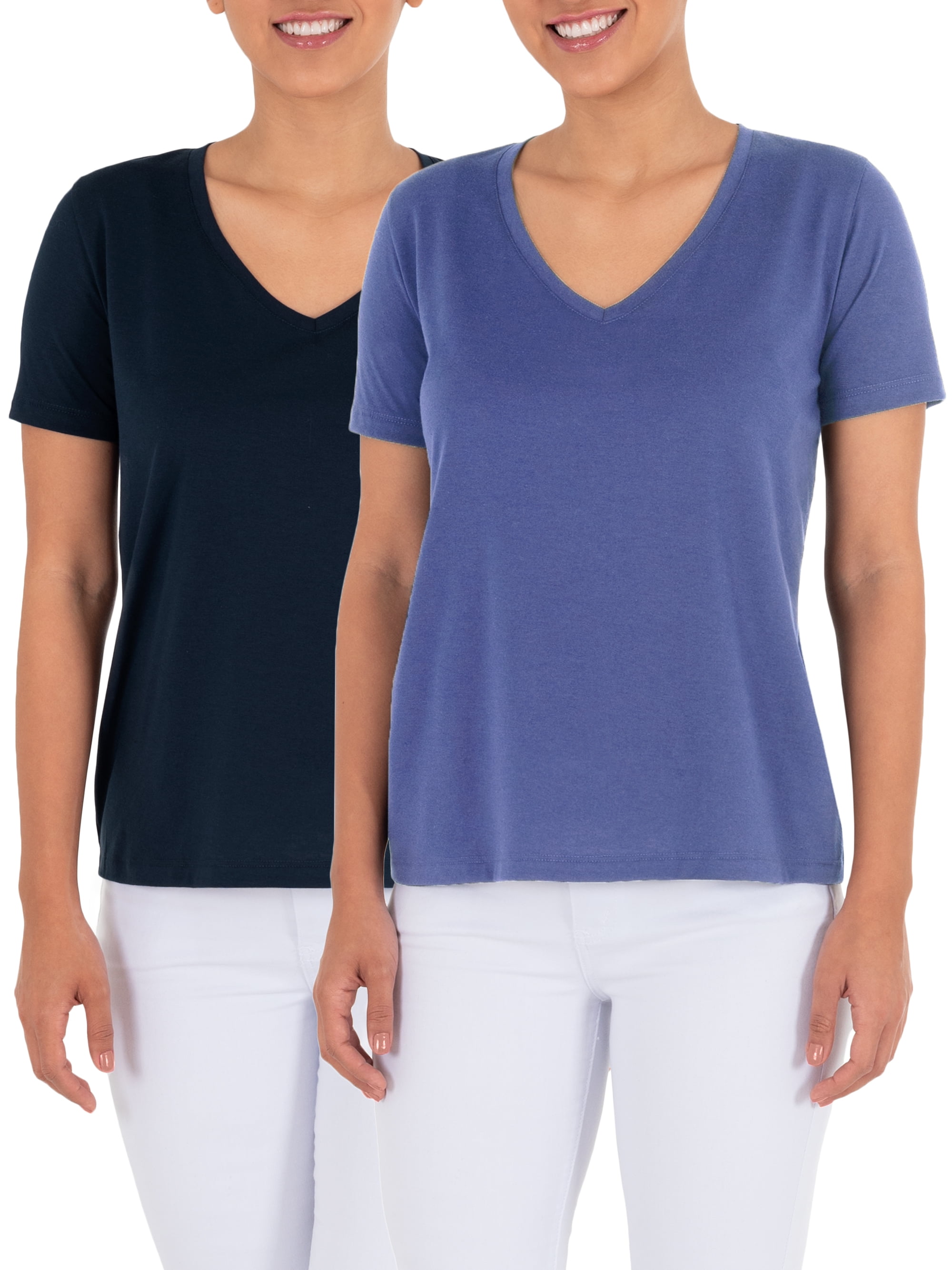 Time and Tru Women's Pima Cotton V-Neck T-Shirt, 2-Pack