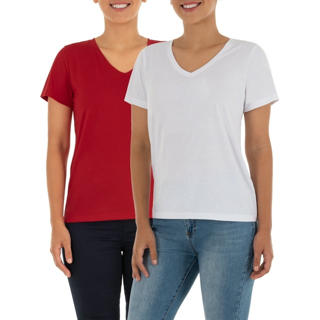 Time and Tru Women's Pima Cotton V-Neck T-Shirt, 2-Pack - Walmart.com