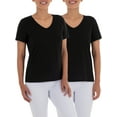 thumbnail image 1 of Time and Tru Women's Pima Cotton Blend V Neck Tee, 2-Pack, Sizes XS-XXXL, 1 of 6