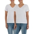 thumbnail image 1 of Time and Tru Women's Pima Cotton Blend V Neck Tee, 2-Pack, Sizes XS-XXXL, 1 of 6