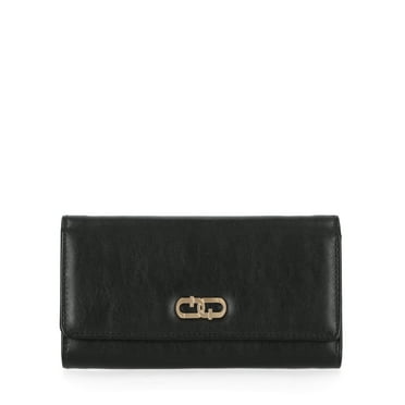 Time and Tru Women's Piper Clutch Wallet, Solid Black