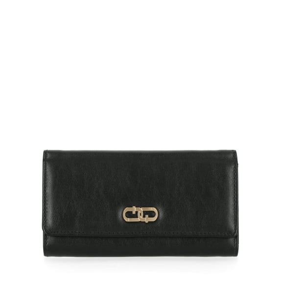 Time and Tru Women's Piper Clutch Wallet, Solid Black