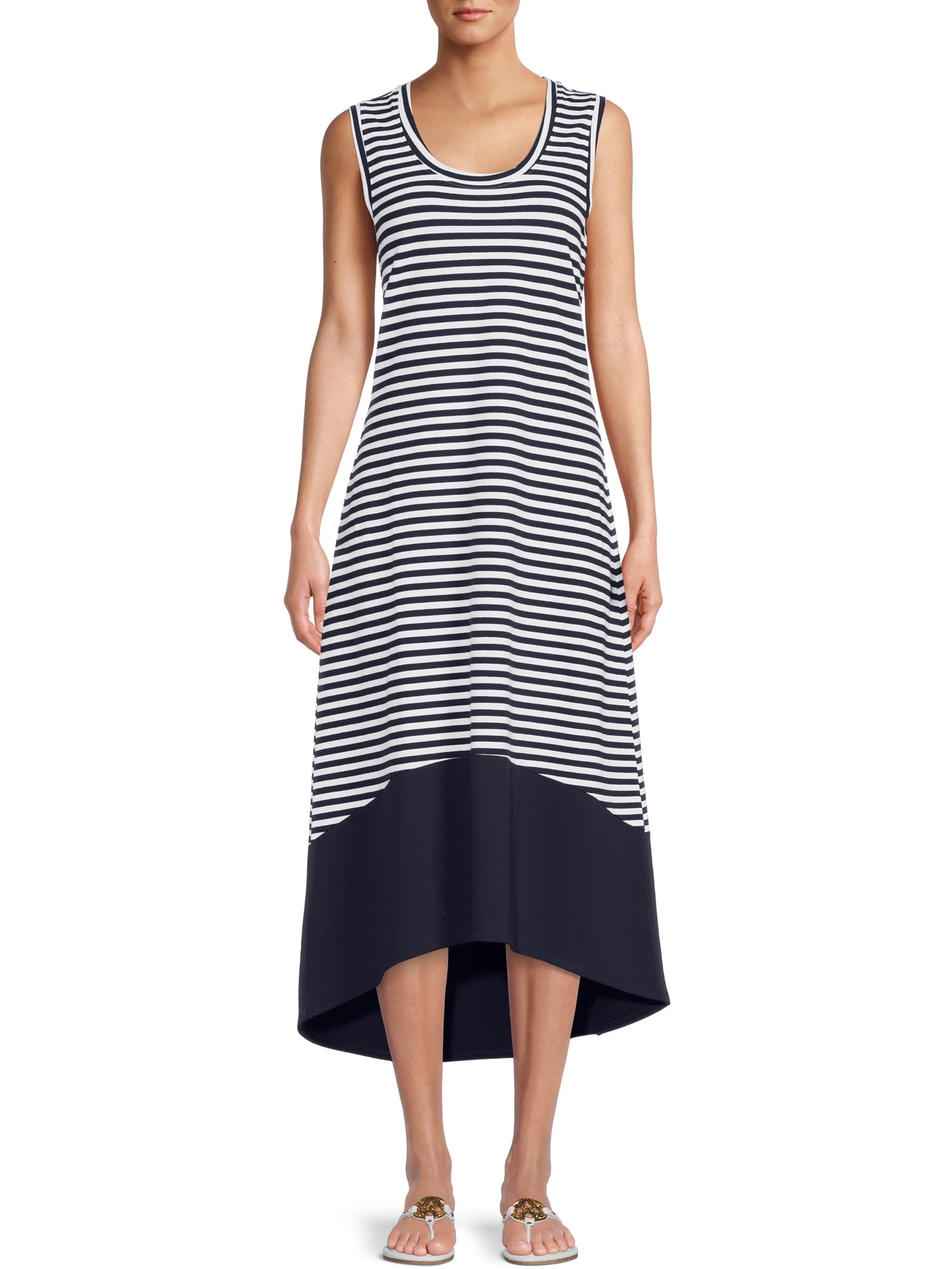 Time and Tru Women’s Pique Knit Dress with High Low Hem - Walmart.com