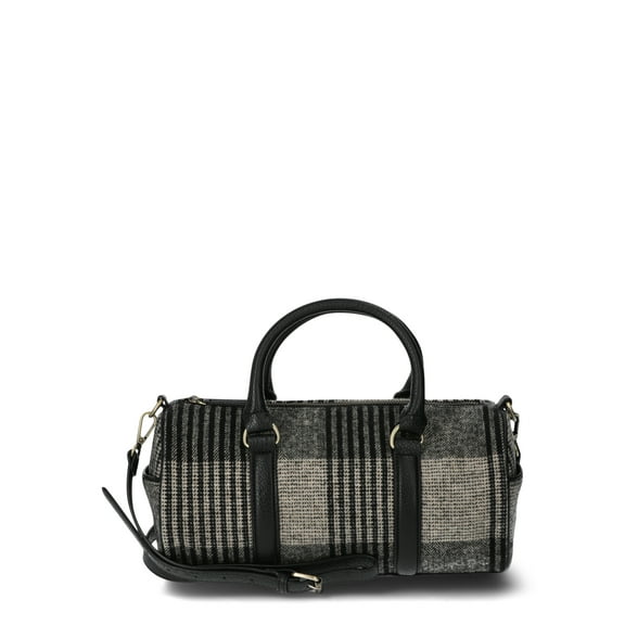 Time and Tru Women's Plaid Barrel Crossbody Bag, Black