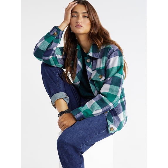 Time and Tru women's Cropped Shacket - Button-Down Jacket - Walmart.com