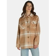 Time and Tru Women's Plaid Button Front Shacket, XS-XXXL