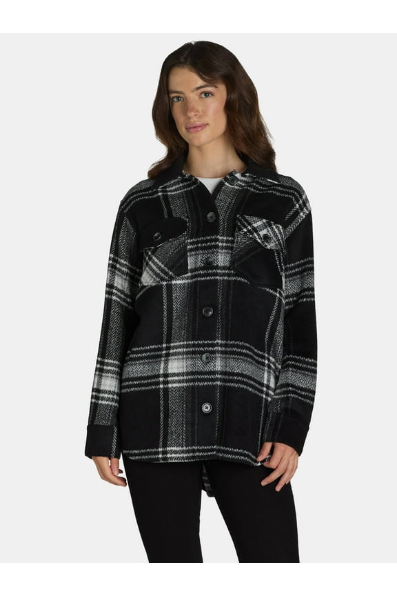 Women's Plaid Button Front Shacket, XS-XXXL